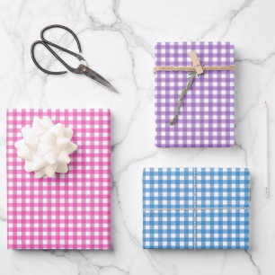 Feuille De Papier Cadeau Coupe rose violet bleu En vichy Motif