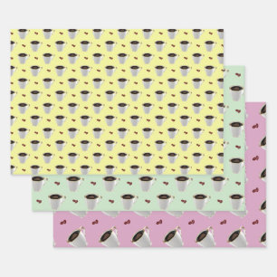 FEUILLE DE PAPIER CADEAU COUPES DE CAFÉ SUR ARRIÈRE - PLANS PASTEL