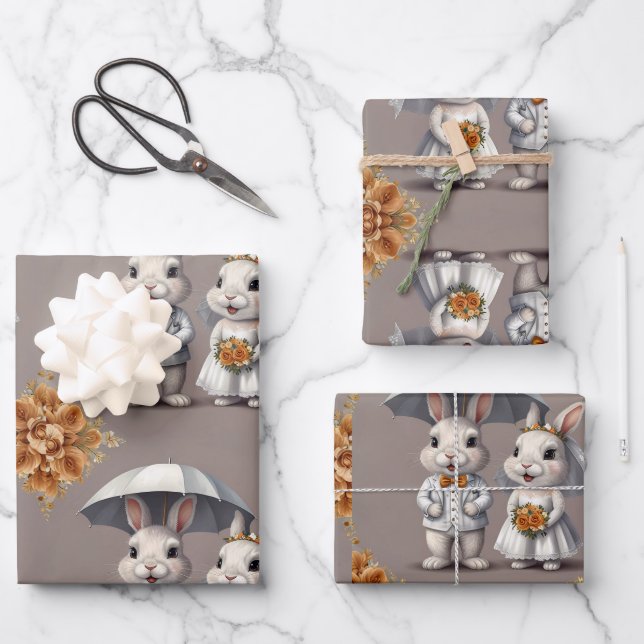 Feuille De Papier Cadeau Couple lapin Mariage mignon (Recto)