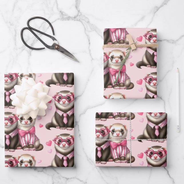 Feuille De Papier Cadeau Couple Otter mignon en Motif d'amour (Recto)