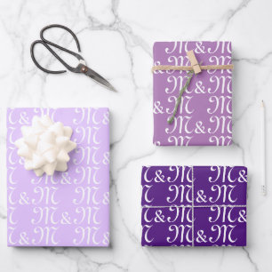 Feuille De Papier Cadeau Couple violet personnalisé Initiales mariage monog