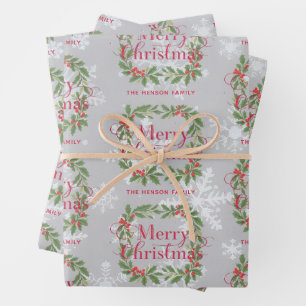 Feuille De Papier Cadeau Couronne de houx élégante Joyeux Noël