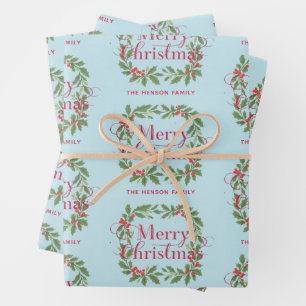 Feuille De Papier Cadeau Couronne de houx élégante Joyeux Noël