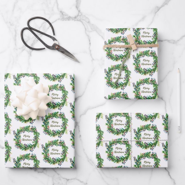 Feuille De Papier Cadeau Couronne de Noël Joyeux Noël (Recto)