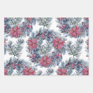 Feuille De Papier Cadeau Couronne de poinsettia aquarelle de Noël