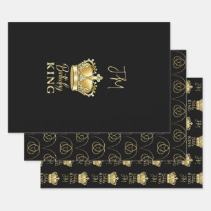 Feuille De Papier Cadeau Couronne d'Or Roi d'Anniversaire Reine Luxe Monogr