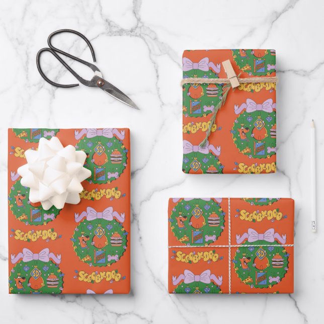 Feuille De Papier Cadeau Couronne graphique de friandises de Noël de Scooby (Recto)