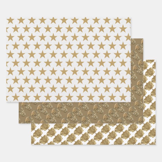 Feuille De Papier Cadeau Couronnes, crânes et étoiles (Lot)
