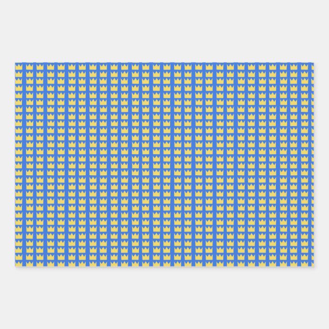Feuille De Papier Cadeau Couronnes suédoises en bleu et jaune (Devant)