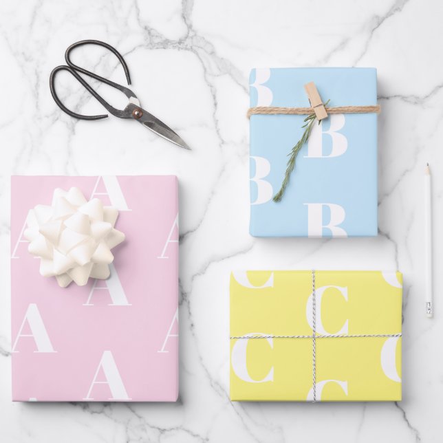 Feuille De Papier Cadeau Coutume initiale monogramme pastel teintes mignonn (Recto)