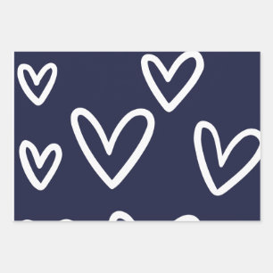 Feuille De Papier Cadeau Couvercle Motif du coeur blanc et noir