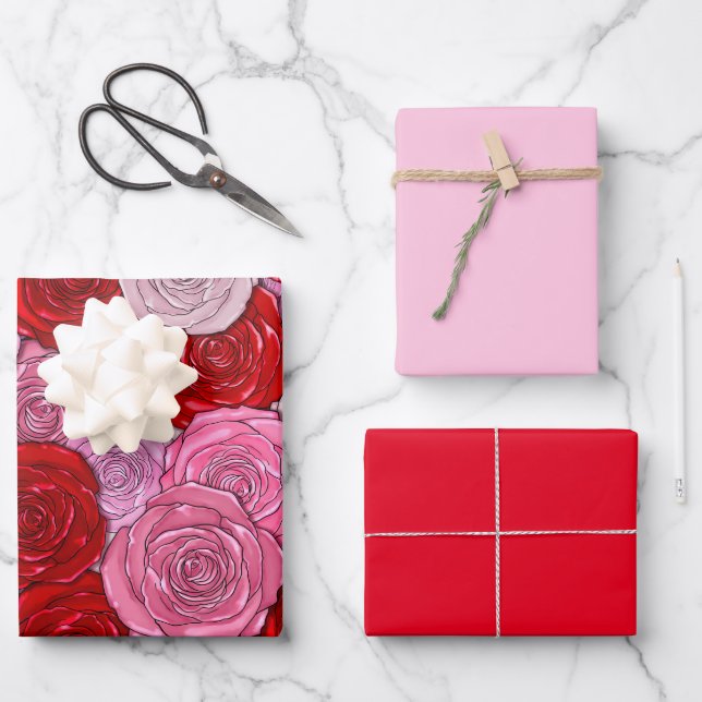 Feuille De Papier Cadeau Couverture des Roses (Recto)