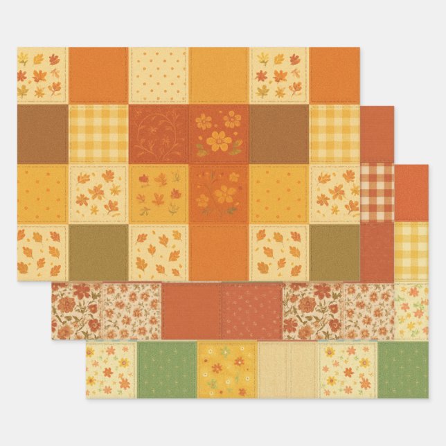 Feuille De Papier Cadeau Couverture en terre cuite patchwork Ferme rustique (Lot)