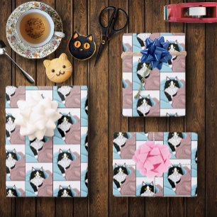 Feuille De Papier Cadeau Couvertures de chat smoking fantaisiste rose et bl