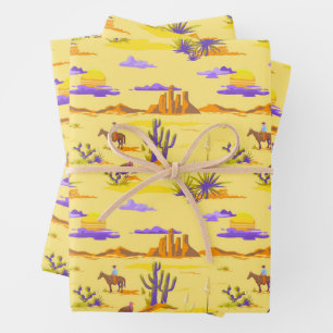 Feuille De Papier Cadeau Cow-boy du désert occidental cheval mesa cactus ru