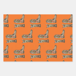 Feuille De Papier Cadeau Cowboy boots Wrapping Paper Flat Sheet Set of 3