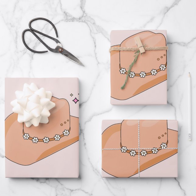 Feuille De Papier Cadeau Cowboy Casquette Beige neutre (Recto)