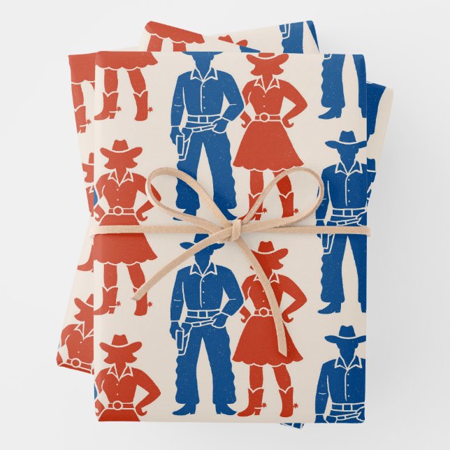 Feuille De Papier Cadeau Cowboy & Cowgirl Americana (En situation)