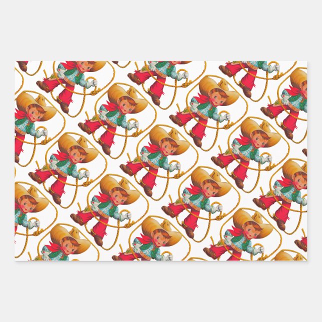 Feuille De Papier Cadeau Cowboy Retro Boy Child Cute Western (Devant)