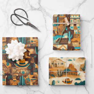 Feuille De Papier Cadeau Cowboy Western Desert Brown