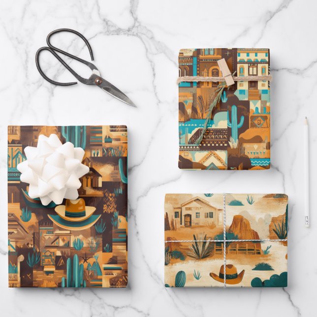 Feuille De Papier Cadeau Cowboy Western Desert Brown (Recto)