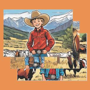 Feuille De Papier Cadeau Cowboy Young Boy's Birthday Rocky Mountains 3