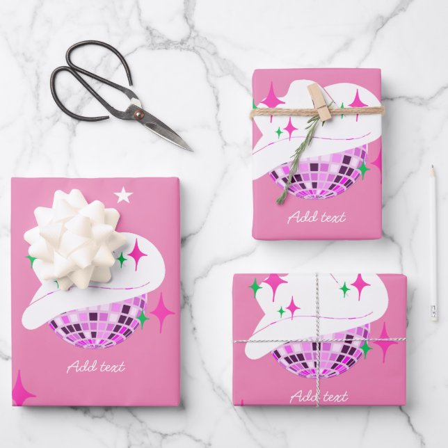 Feuille De Papier Cadeau Cowgirl Disco Rose Moderne (Recto)