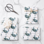Feuille De Papier Cadeau Crabe Bleu Plaisirs nautiques Motif<br><div class="desc">Un joli ensemble de draps d'emballage cadeau avec un thème de fruits de mer côtiers, cet ensemble design comprend 3 feuilles de papier d'emballage avec un motif de crabes bleus peints. Ce papier d'emballage est un choix parfait pour offrir des cadeaux tout au long de l'année, y compris des anniversaires,...</div>