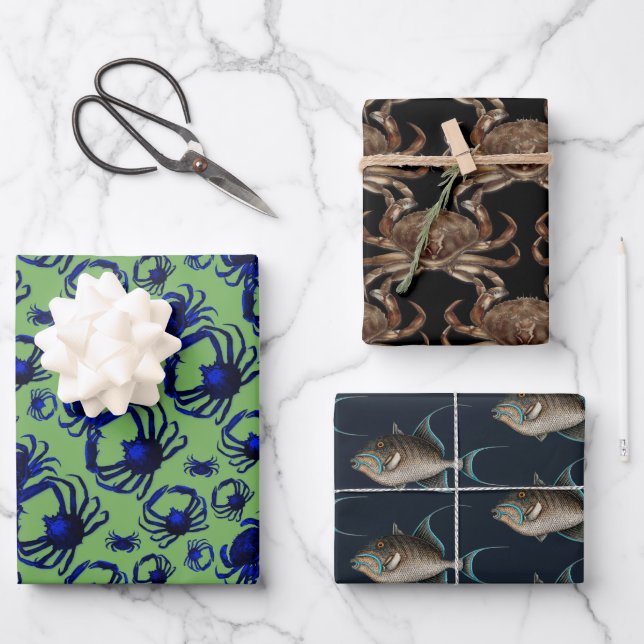 Feuille De Papier Cadeau Crabs araignées motif poissons (Recto)