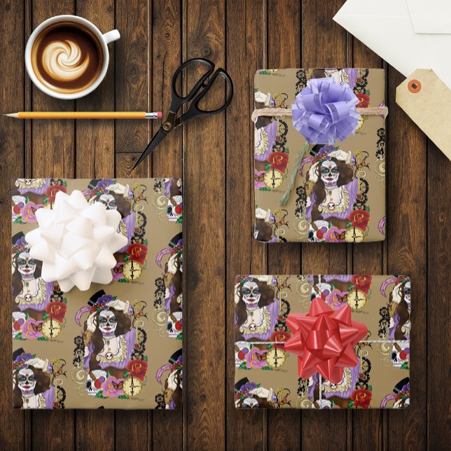 Feuille De Papier Cadeau Crâne à sucre Steampunk (Créateur téléchargé)