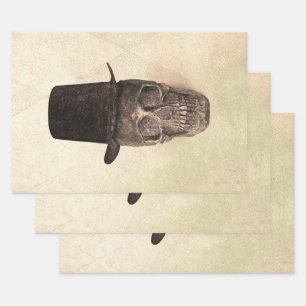 Feuille De Papier Cadeau Crâne avec chapeau supérieur Gothique Vintage Beig