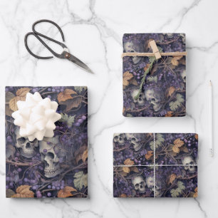 Feuille De Papier Cadeau Crâne botanique sombre Halloween