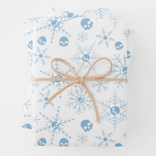 Feuille De Papier Cadeau Crâne effrayant Creepmas Flammes de neige de Noël