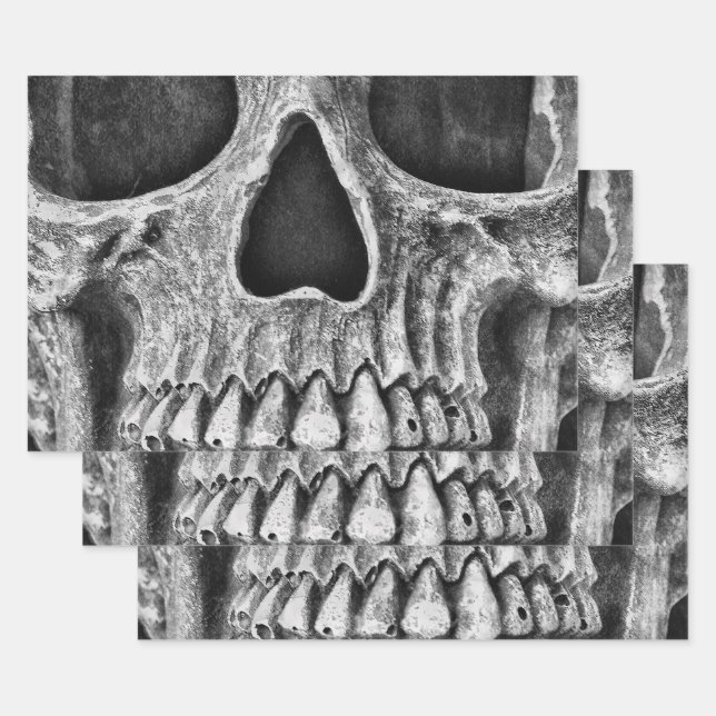 Feuille De Papier Cadeau Crâne gothique Cool de Grunge noir et blanc (Lot)