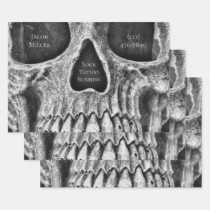 Feuille De Papier Cadeau Crâne gothique Visage noir et blanc tatouage envel