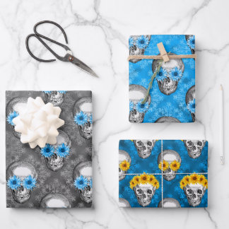 Feuille De Papier Cadeau Crânes bleues et série tournesol Design 5