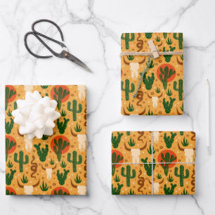 Feuille De Papier Cadeau Crânes de Désert Occidental Motif Rustique Cactus 