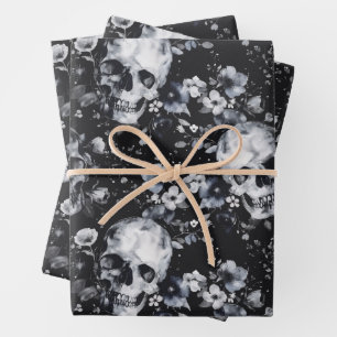 Feuille De Papier Cadeau Crânes de jardin gothique et goth floral été