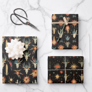 Feuille De Papier Cadeau Crânes Occidentaux de Cowboy