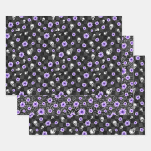 Feuille De Papier Cadeau Crânes pourpres et séries de tournesols 9