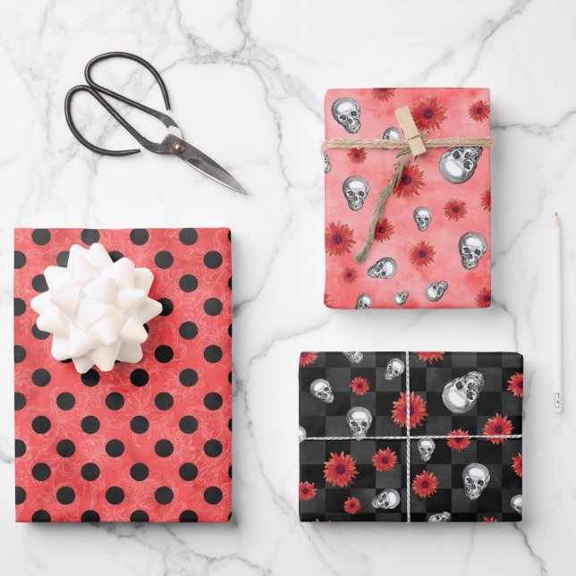 Feuille De Papier Cadeau Crânes rouges et séries tournesol 4 (Recto)