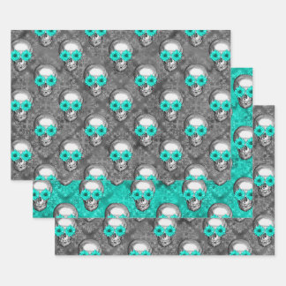 Feuille De Papier Cadeau Crânes turquoise et série de tournesols 9