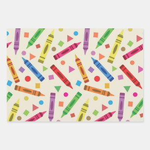 Feuille De Papier Cadeau Crayons de couleur de l'école avec motif de formes