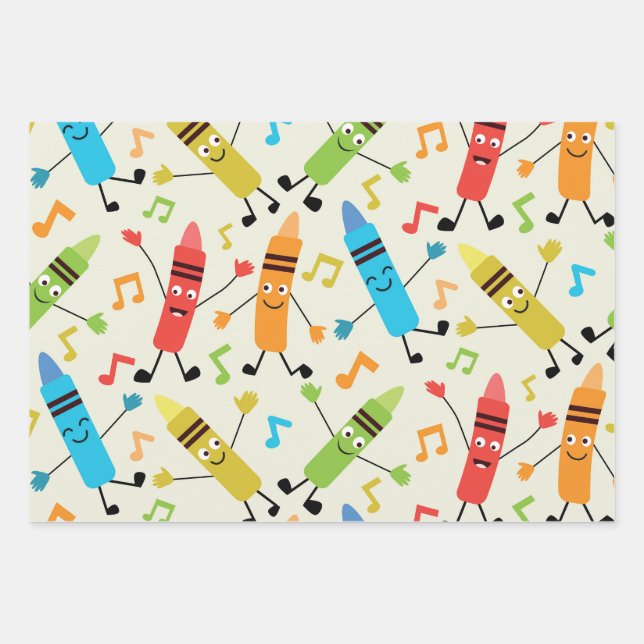 Feuille De Papier Cadeau Crayons de danse Kawaii drôles avec des notes de m (Devant)