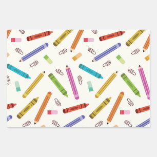 Feuille De Papier Cadeau Crayons et crayons de couleur de l'école motif 