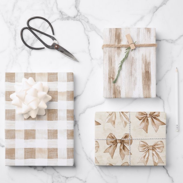 Feuille De Papier Cadeau Cream White Plaid Stripes Floral Birthday (Recto)