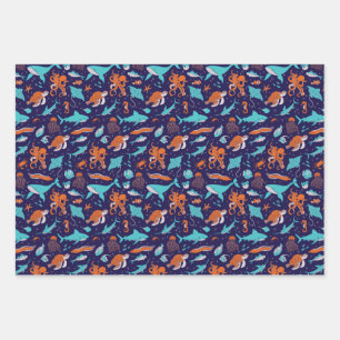 Feuille De Papier Cadeau Créatures marines