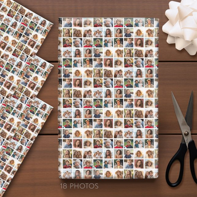 Feuille De Papier Cadeau Créer un collage photo personnalisé avec 18 photos (Custom Photo Wrapping Paper)