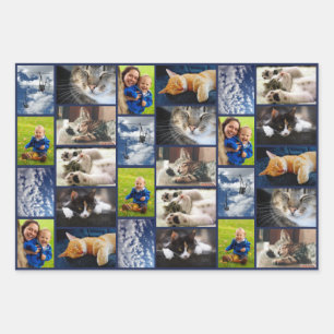 Feuille De Papier Cadeau Créez votre propre 9 photo Collage Bordure bleu ma