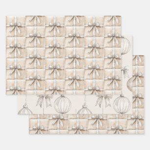 Feuille De Papier Cadeau Crème blanc Argent brillant Bow